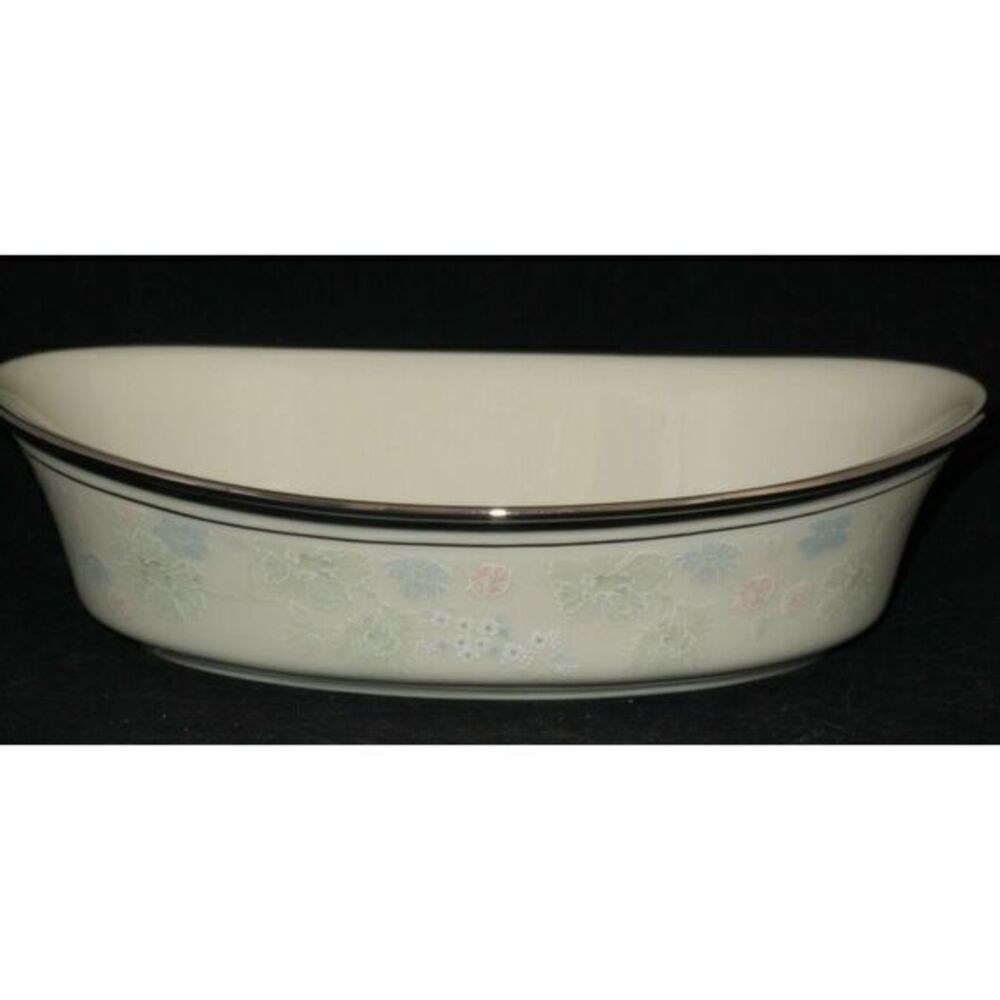 Lenox Nicole 8" Oval Vegetable Serving Bowl White Pink Blue Pastel Flowers